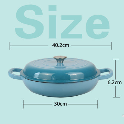 La Cocina 30cm Turquoise Cast Iron Shallow Round Casserole Paella Pot - 3.5 Liter - Big5 Cookware Factory Shop