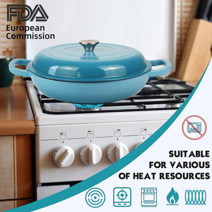La Cocina 30cm Turquoise Cast Iron Shallow Round Casserole Paella Pot - 3.5 Liter - Big5 Cookware Factory Shop