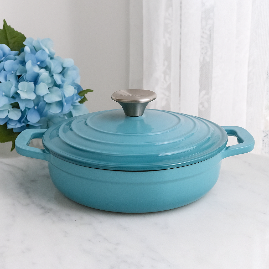 La Cocina Cast Iron Shallow Casserole 22cm 1.9L (one pot only) - Big5 Cookware Factory Shop