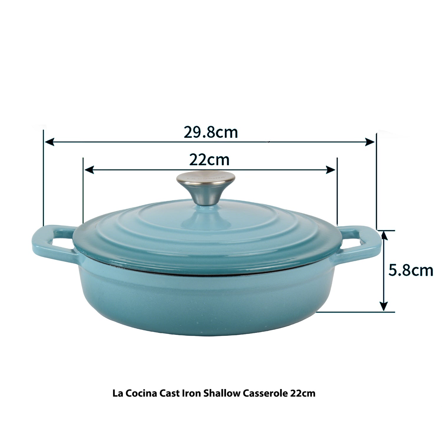La Cocina Cast Iron Shallow Casserole 22cm 1.9L (one pot only) - Big5 Cookware Factory Shop