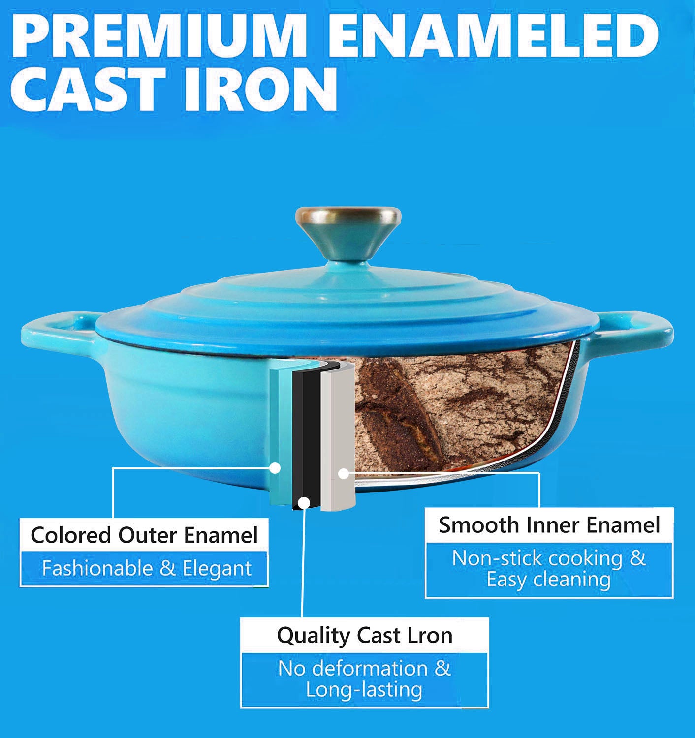 La Cocina Cast Iron Shallow Casserole 22cm 1.9L (one pot only) - Big5 Cookware Factory Shop