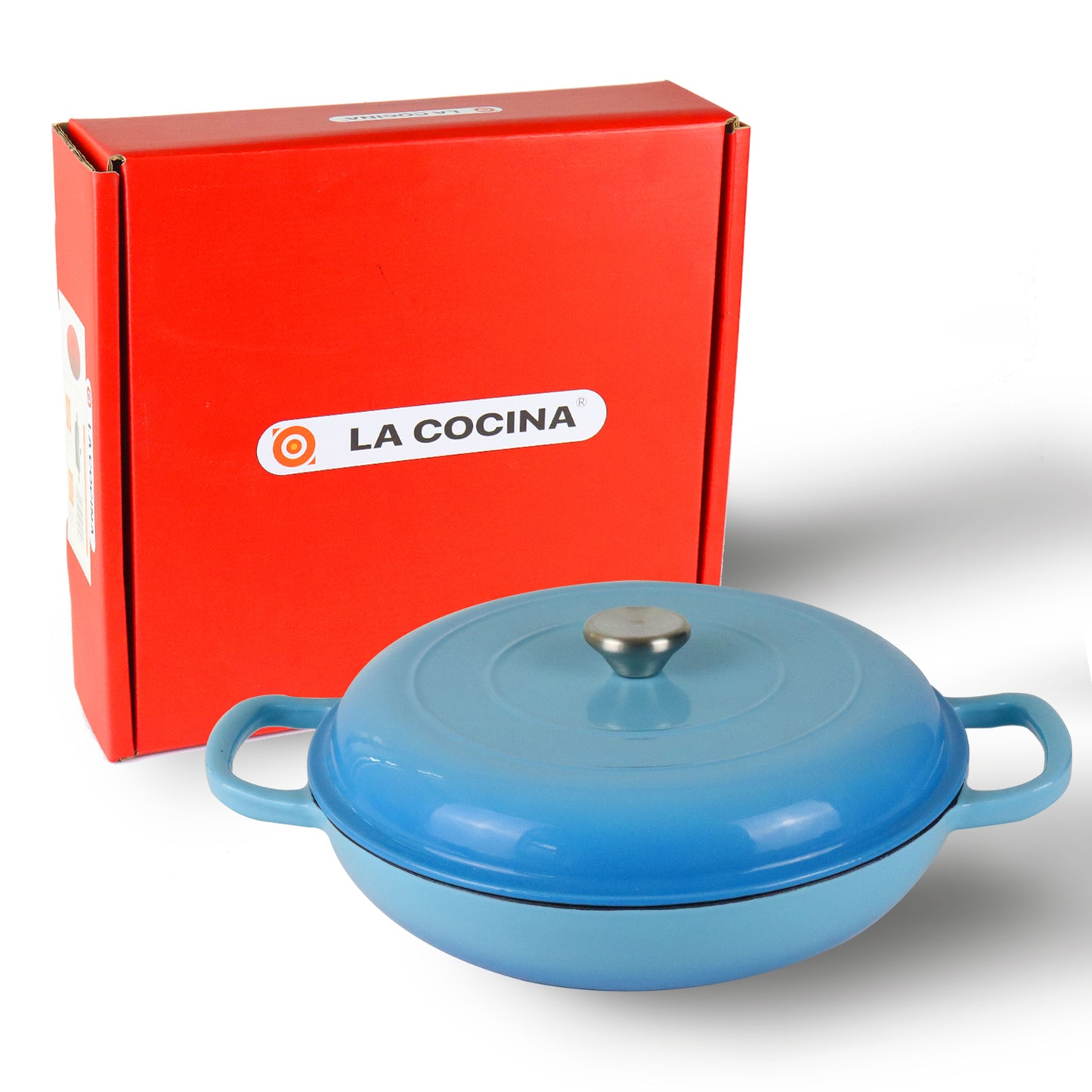 La Cocina Cast Iron Shallow Round Casserole Paella Pot 30cm 3.5L (one pot only) - Big5 Cookware Factory Shop
