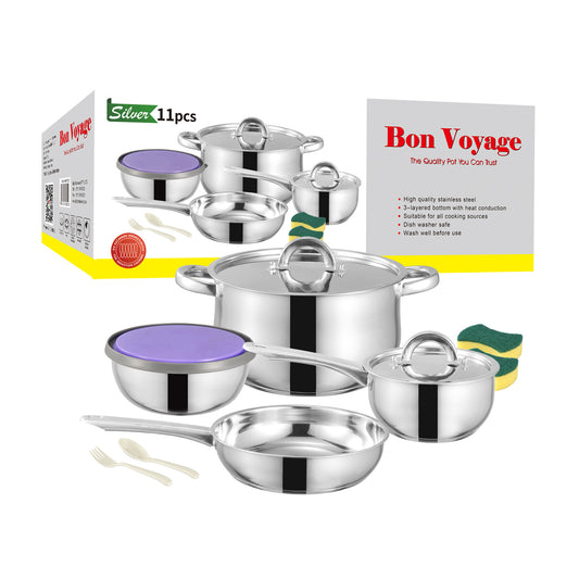 Bon Voyage Silver 11 Piece Stainless Pots Set - Big5 Cookware Factory Shop