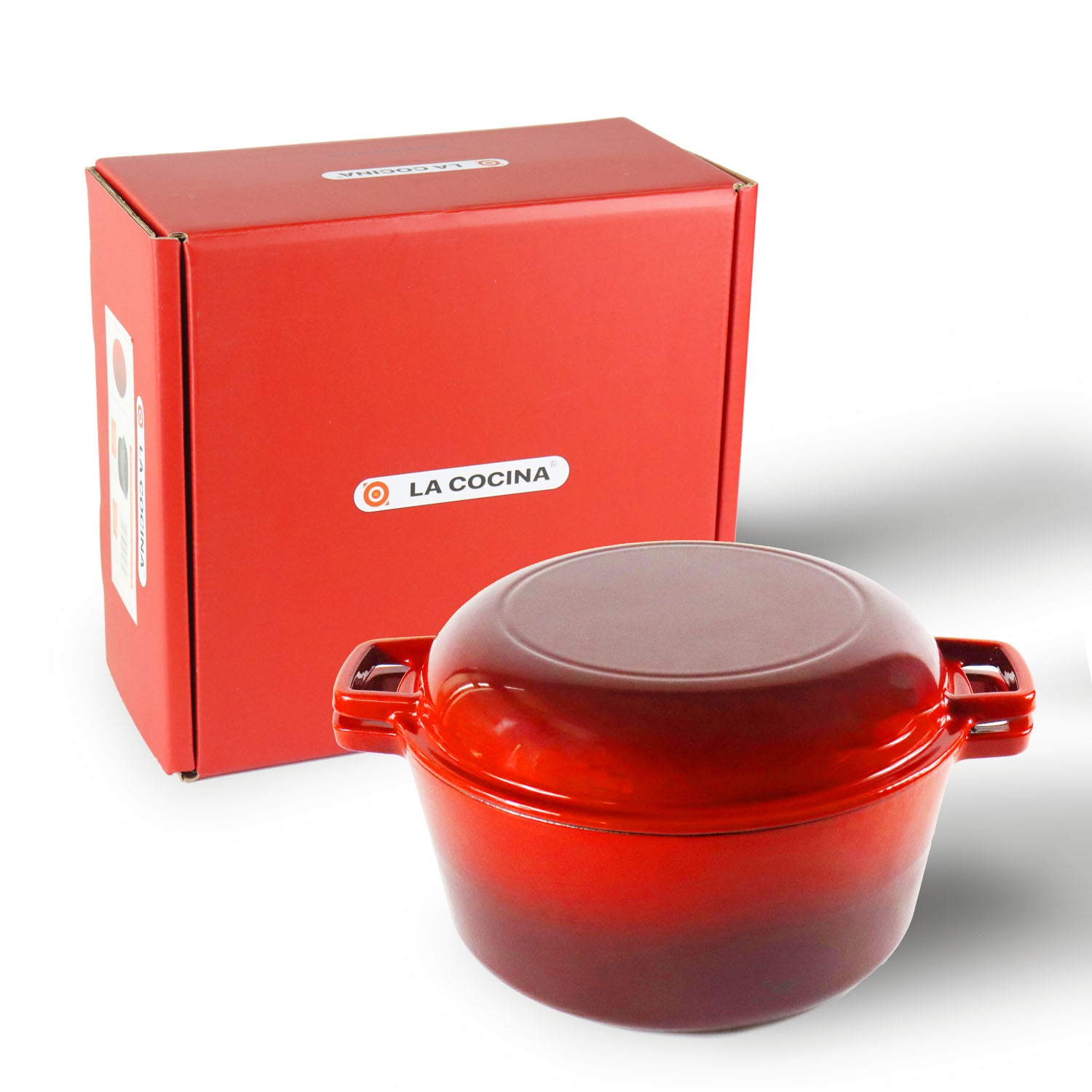 La Cocina Cast Iron 2 in 1 Casserole with Frypan Lid 26cm (one pot only) - Big5 Cookware Factory Shop
