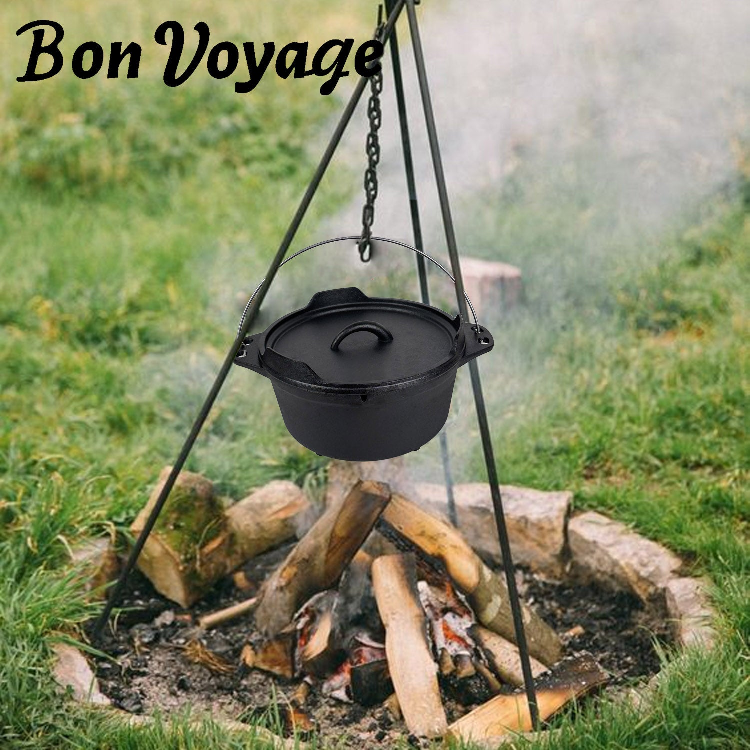 Bon Voyage 3pc Pre-Seasoned Heavy Duty Cast Iron Dutch Oven Potjie