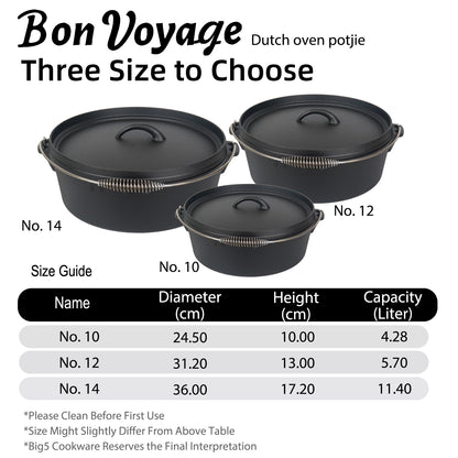 Bon Voyage Cast Iron Dutch Oven Potjie Pot - Big5 Cookware Factory Shop