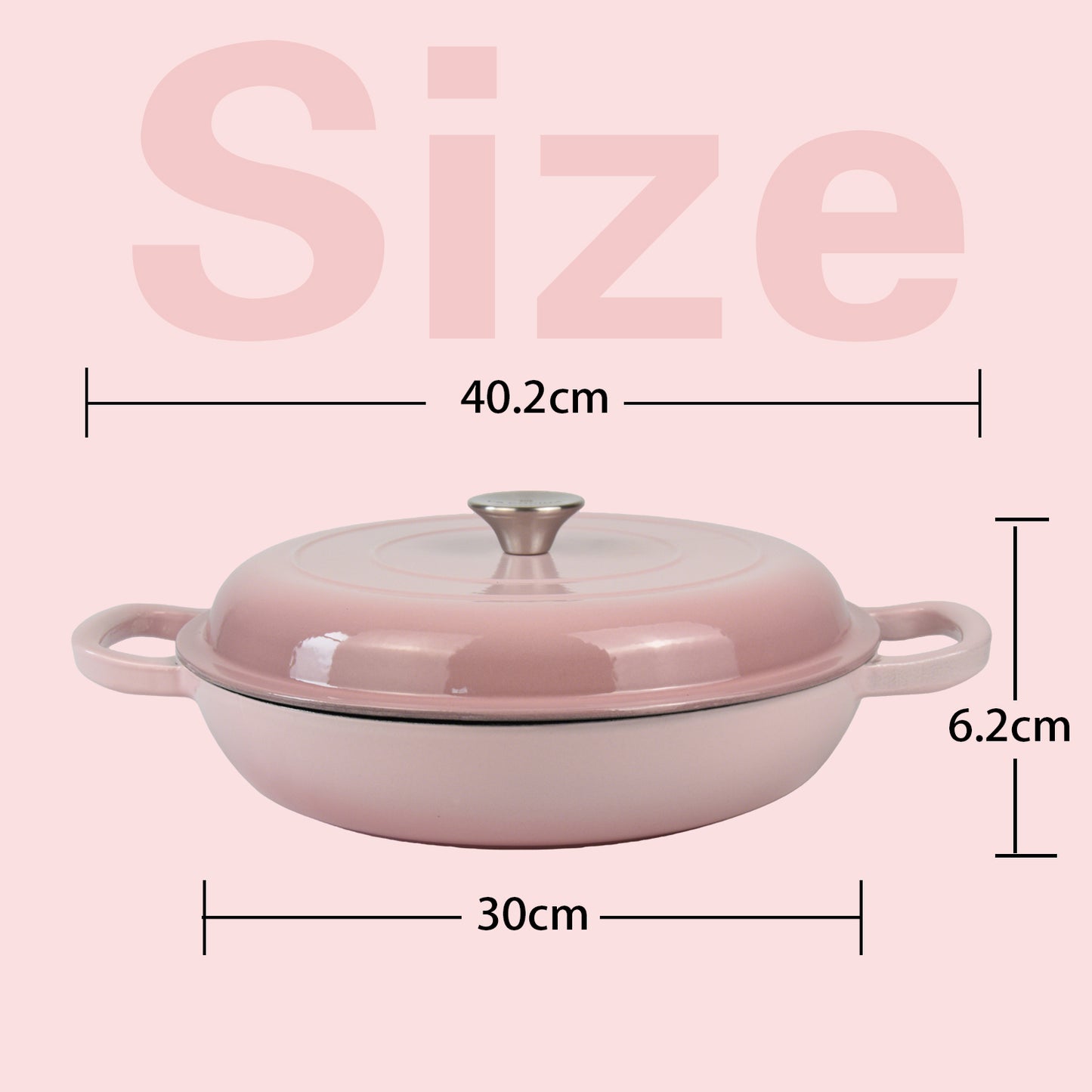 La Cocina 30cm Ombre Pink Cast Iron Shallow Round Casserole Paella Pot - 3.5 Liter - Big5 Cookware Factory Shop