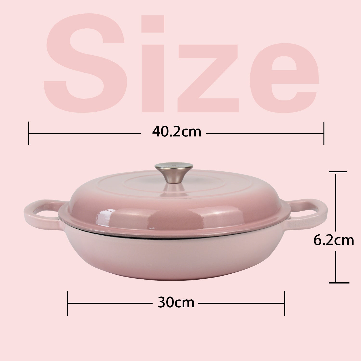 La Cocina 30cm Ombre Pink Cast Iron Shallow Round Casserole Paella Pot - 3.5 Liter - Big5 Cookware Factory Shop