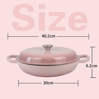 La Cocina 30cm Ombre Pink Cast Iron Shallow Round Casserole Paella Pot - 3.5 Liter - Big5 Cookware Factory Shop