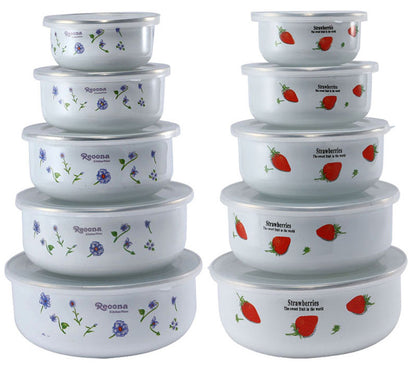 New World Enamel Storage Bowl Set (Randomly Delivered with Different Decorated Patterns) - Big5 Cookware Factory Shop