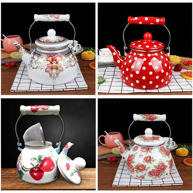 Agate Royal Enamel Flat Bottom Tea Pot Teapot with Strainer - Big5 Cookware Factory Shop