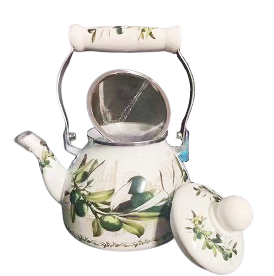 Agate Royal Enamel Flat Bottom Tea Pot Teapot with Strainer - Big5 Cookware Factory Shop