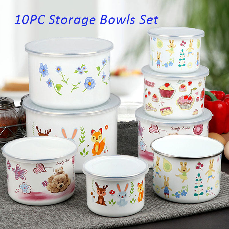 Agate Enamel Round Storage Box Set 10pc - Tall Version - Big5 Cookware Factory Shop