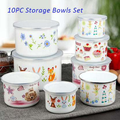 Agate Enamel Round Storage Box Set 10pc - Tall Version - Big5 Cookware Factory Shop