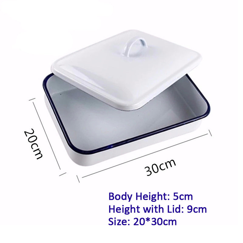 Agate Enamel Tray with Enamel Lid Serving Tray Lab Tray Big5 Cookware