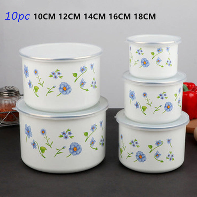 Agate Enamel Round Storage Box Set 10pc - Tall Version - Big5 Cookware Factory Shop
