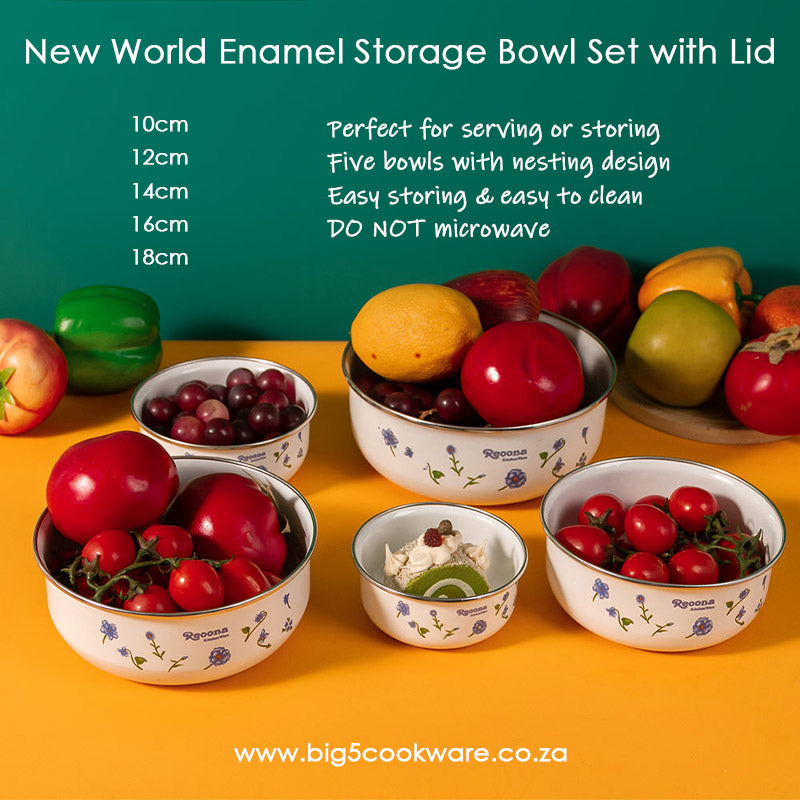 New World Enamel Storage Bowl Set (Randomly Delivered with Different Decorated Patterns) - Big5 Cookware Factory Shop