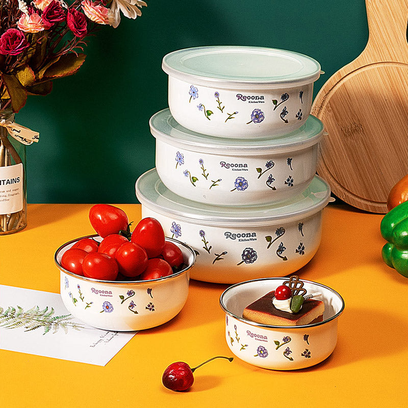 New World Enamel Storage Bowl Set (Randomly Delivered with Different Decorated Patterns) - Big5 Cookware Factory Shop