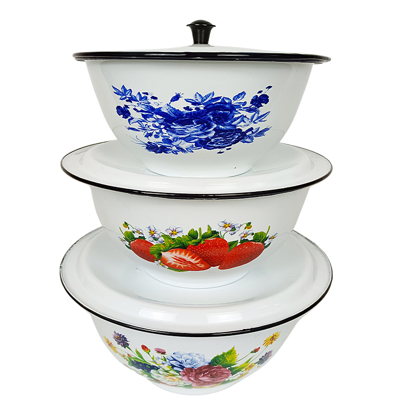 New World Enamel Footed Bowl Plain/Decorated - Big5 Cookware Factory Shop