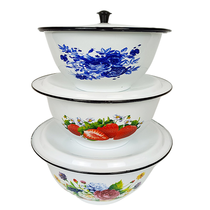 New World Enamel Footed Bowl Plain/Decorated - Big5 Cookware Factory Shop