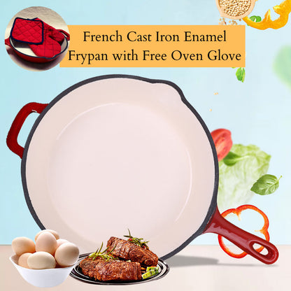 French Cast Iron Enamel Frypan Fry Pan with Free Gift Oven Glove - Big5 Cookware Factory Shop