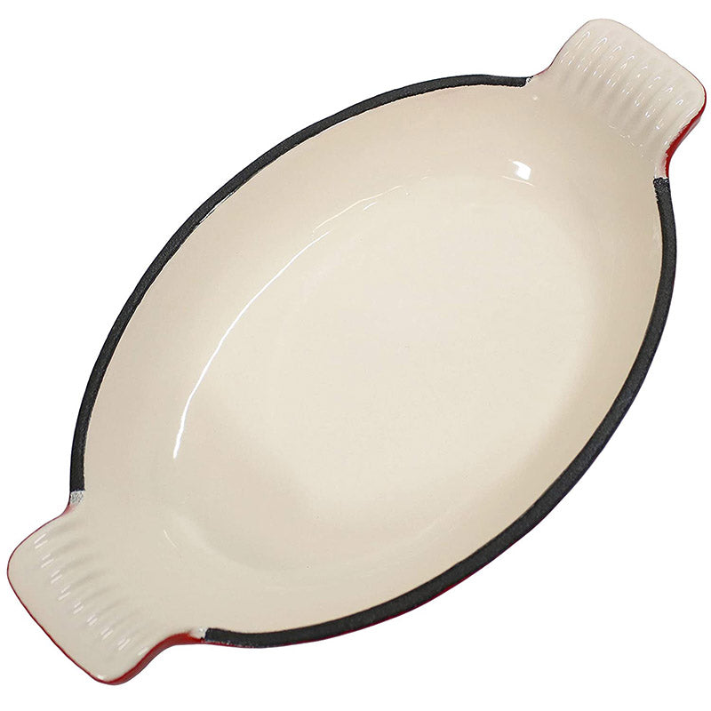 French Cast Iron Enamel Oval Baking Pan Lasagna Pan with Free Gift Oven Glove - Big5 Cookware Factory Shop