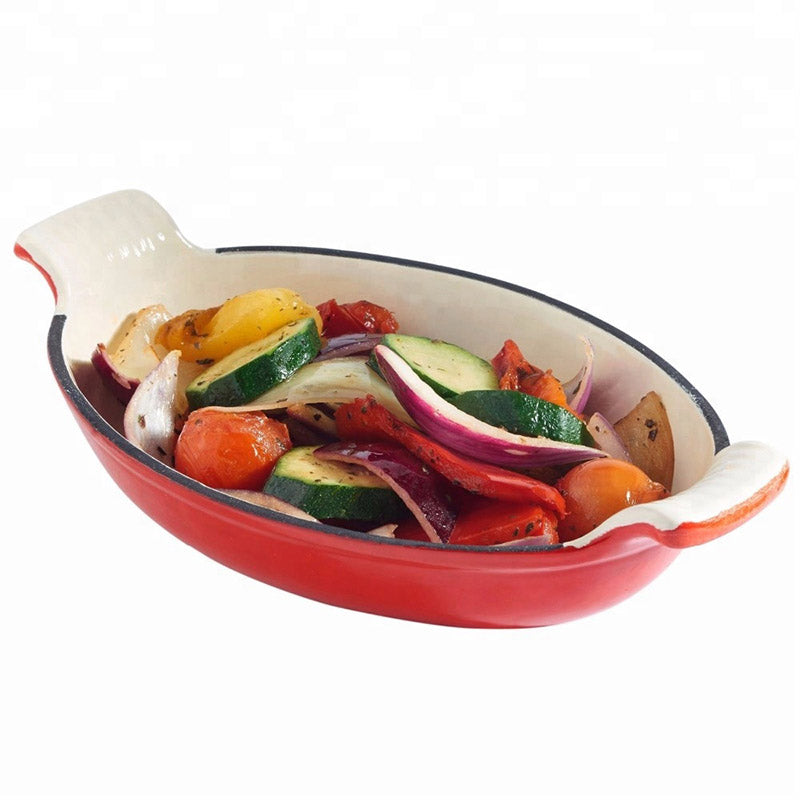 French Cast Iron Enamel Oval Baking Pan Lasagna Pan with Free Gift Oven Glove - Big5 Cookware Factory Shop