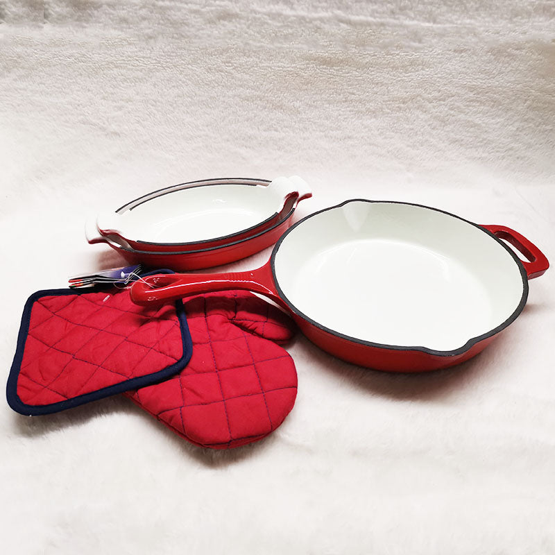French Cast Iron Enamel Frypan Fry Pan with Free Gift Oven Glove - Big5 Cookware Factory Shop