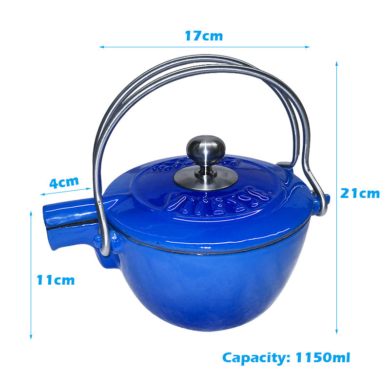 French Cast Iron Teapot Tea Pot Kettle 1150ml - Big5 Cookware Factory Shop