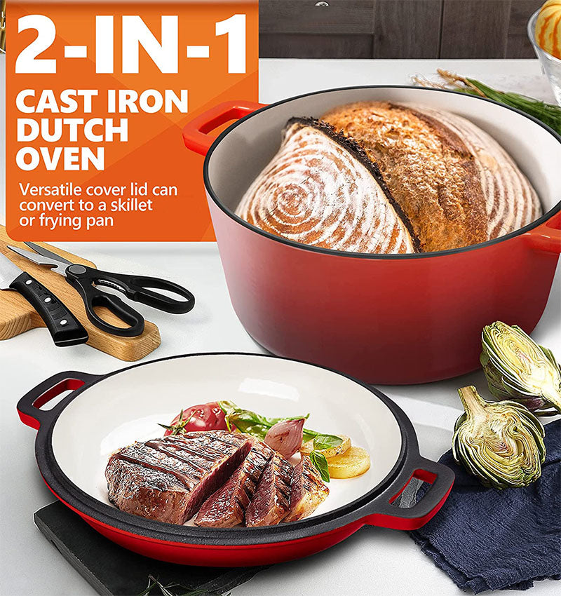 La Cocina Cast Iron 2 in 1 Casserole with Frypan Lid 26cm (one pot only) - Big5 Cookware Factory Shop