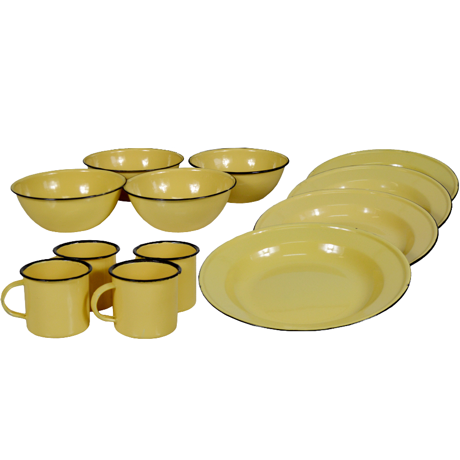 New World Enamelware 12pc dinning set mug plate bowl camping - Big5 Cookware Factory Shop
