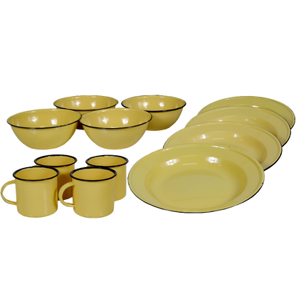 New World Enamelware 12pc dinning set mug plate bowl camping - Big5 Cookware Factory Shop