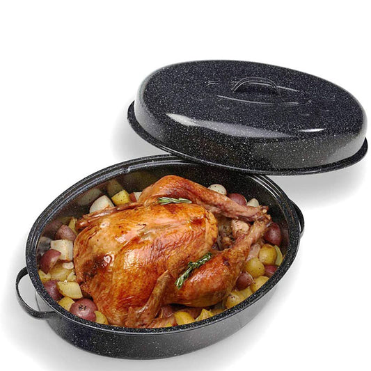 New World Enamel Roaster Oval 4.5LT Black Flake - Big5 Cookware Factory Shop