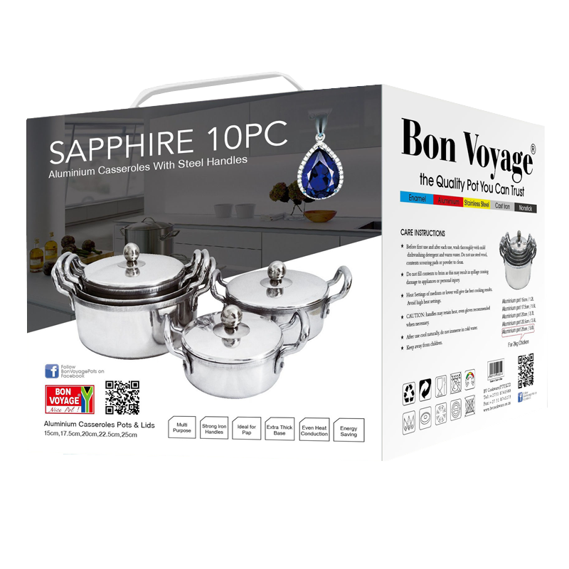 Sapphire 10PC Aluminium Casseroles With Steel Handles - Big5 Cookware Factory Shop