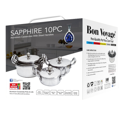 Sapphire 10PC Aluminium Casseroles With Steel Handles - Big5 Cookware Factory Shop