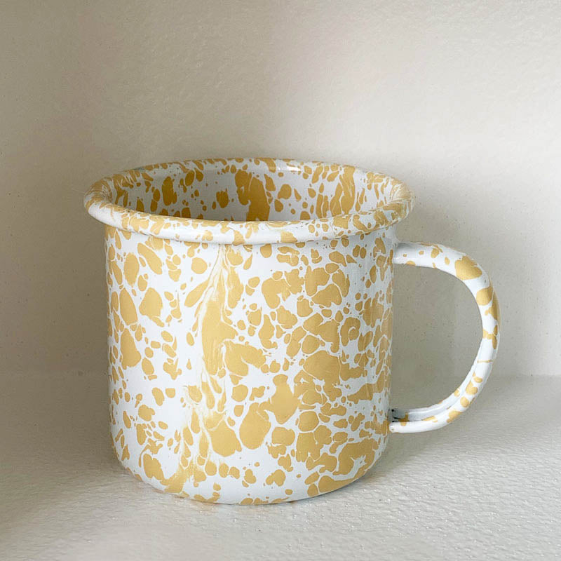 Marble Splatter Yellow Enamel Dinner Set Mug Plate Spoon Bowl Camping Set - Big5 Cookware Factory Shop