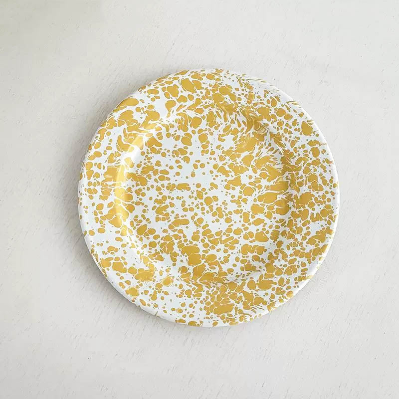 Marble Splatter Yellow Enamel Dinner Set Mug Plate Spoon Bowl Camping Set - Big5 Cookware Factory Shop