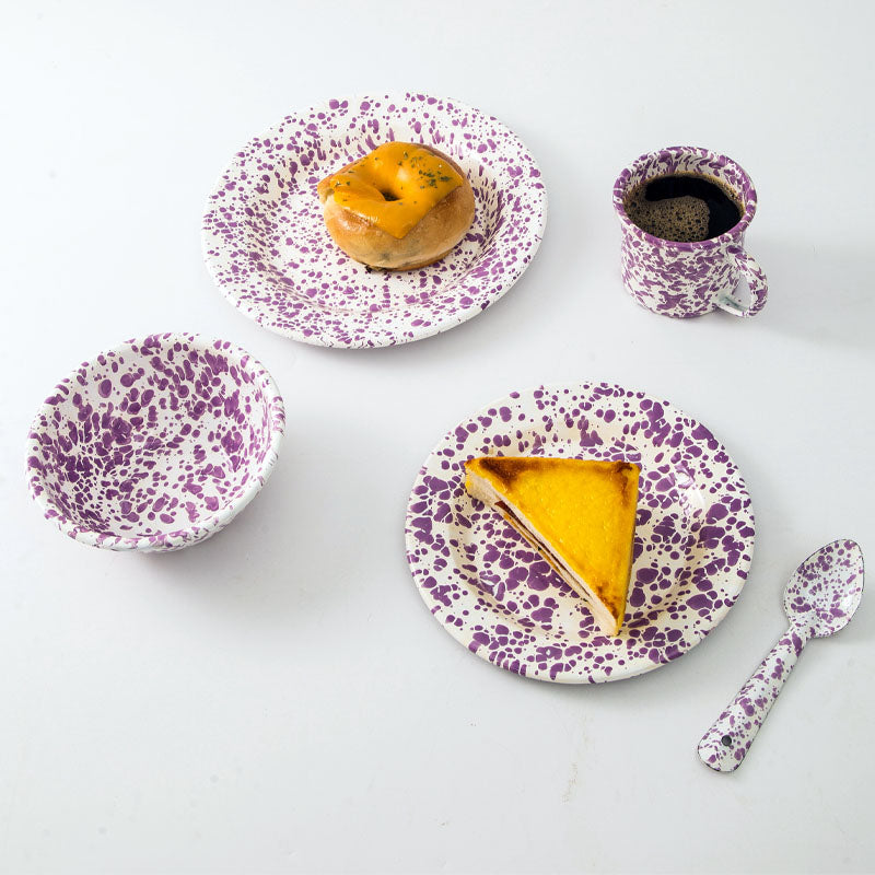 Marble Splatter Purple Enamel Dinner Set Mug Plate Spoon Bowl Camping Set - Big5 Cookware Factory Shop