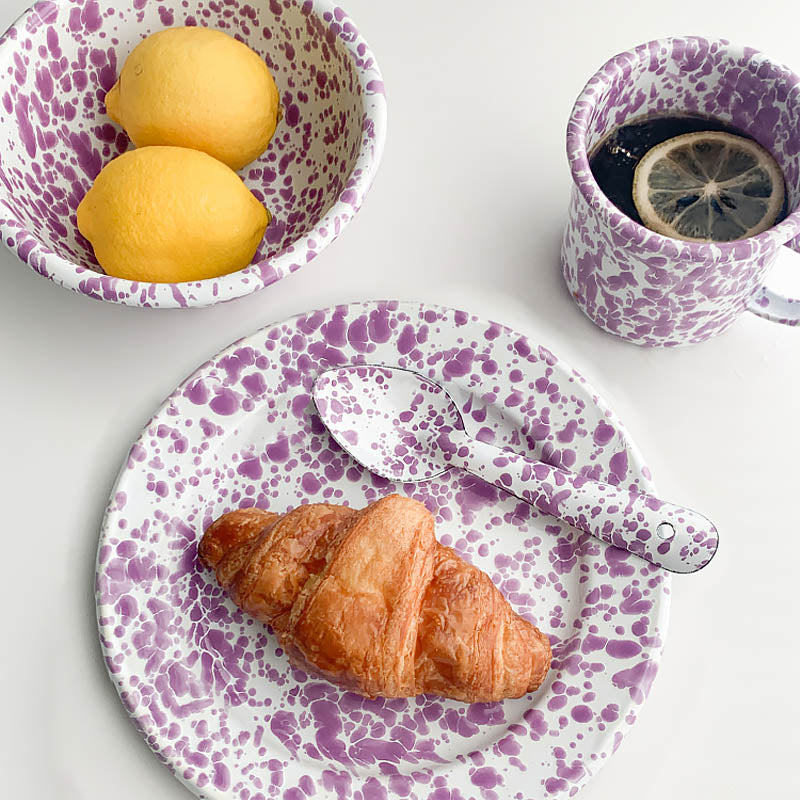 Big5 Marble Splatter Purple Enamel Dinner Set — Mug Plate Spoon