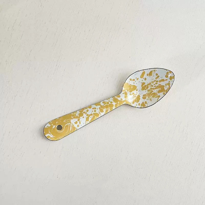 Marble Splatter Yellow Enamel Dinner Set Mug Plate Spoon Bowl Camping Set - Big5 Cookware Factory Shop